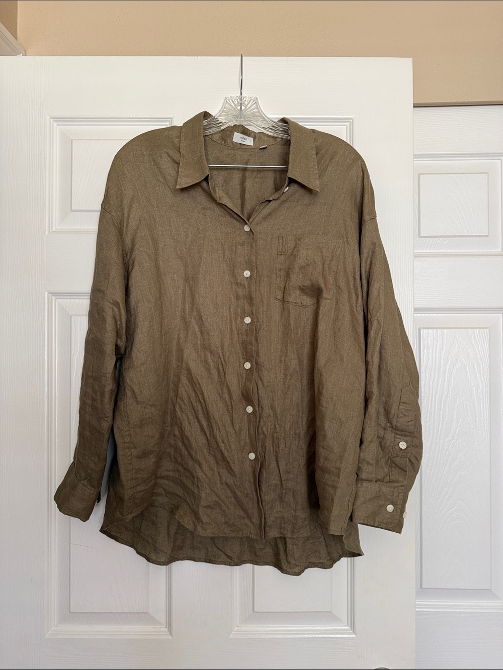 Aritzia Wilfred Sundried Olive Reminisce Relaxed Linen Shirt Xs